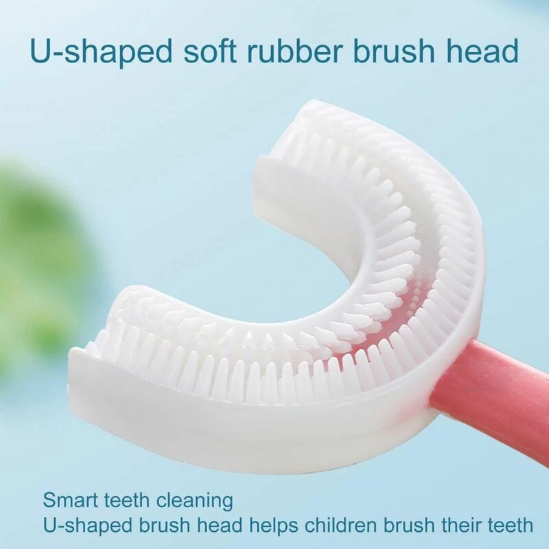 Cepillo de dientes en forma de U para bebé, limpiador de piel suave, Material de grado alimenticio, suministros diarios para niños, 360 grados