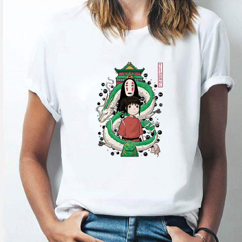 LUSLOS-Camiseta de Chihiro Haku, camiseta de Studio Ghibli, camisetas de Harajuku para mujer gráfico de Anime japonés, camisetas de los 90