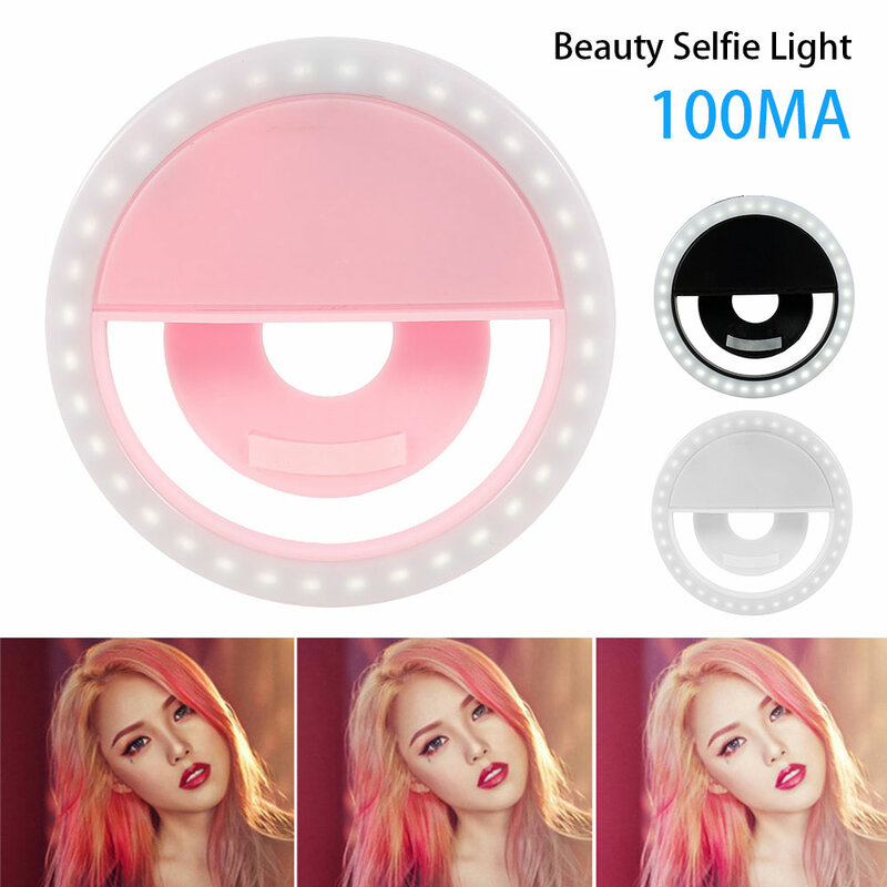 Luz de Selfie para teléfono móvil, luz LED regulable de 3 brillos con Clip USB para selfis, espejo de maquillaje, linterna