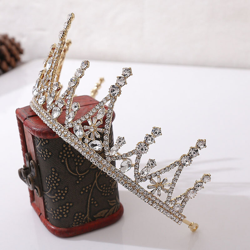 Gold/Silber Farbe Barock Stil Glänzende Kristall Tiara und Kronen de Noiva Königlichen Prinzessin diadema Braut Hochzeit Haar Zubehör