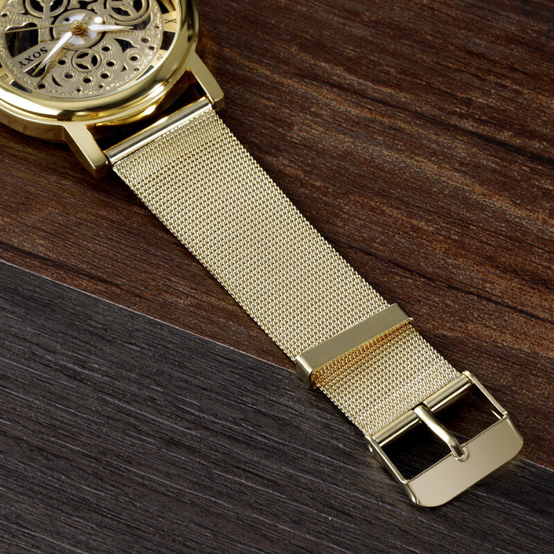 Moda soxy marca ouro luxo oco aço relógios homem retro reloj hombre relógio de pulso de quartzo relógio relogio