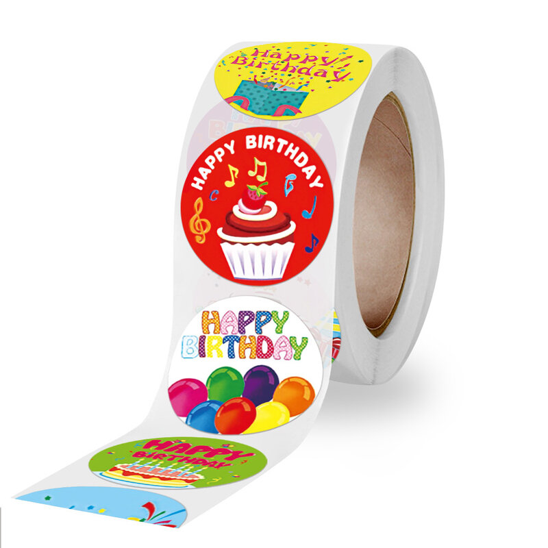 Autocollants mignons joyeux anniversaire 500 cm, 2.5 pièces, décorations de scellage de cadeaux de fête d'anniversaire pour enfants, étiquettes de cartes de vœux