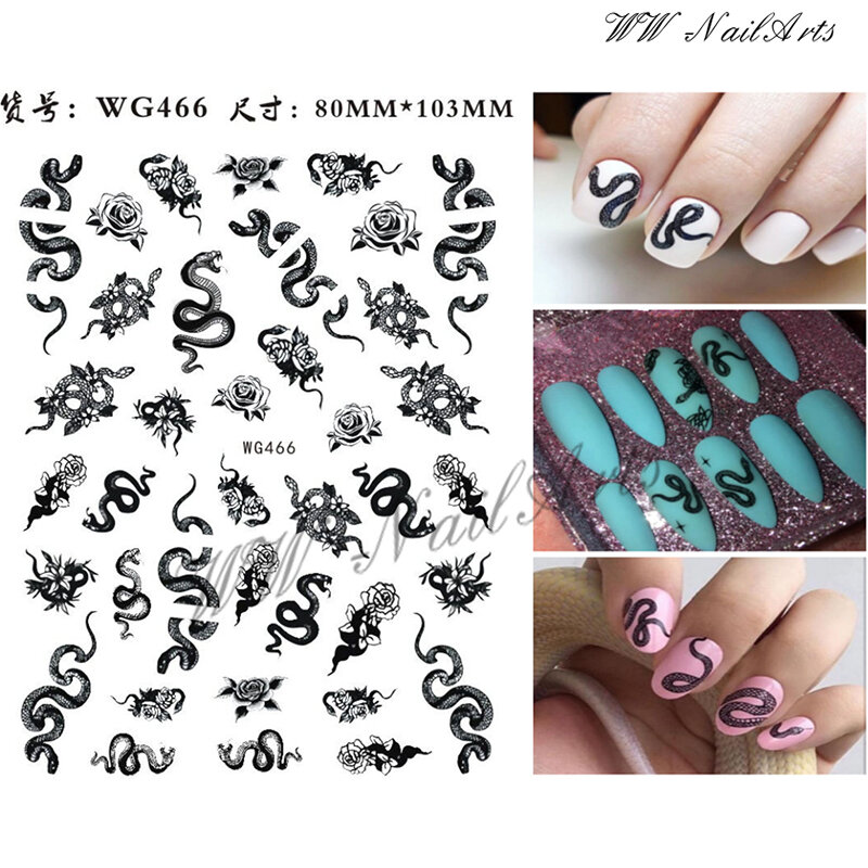10 sztuk WG serii wąż wzór węża naklejki do paznokci kolorowe smoki suwak naklejki czarny wąż do Manicure zdobienie paznokci dekoracje