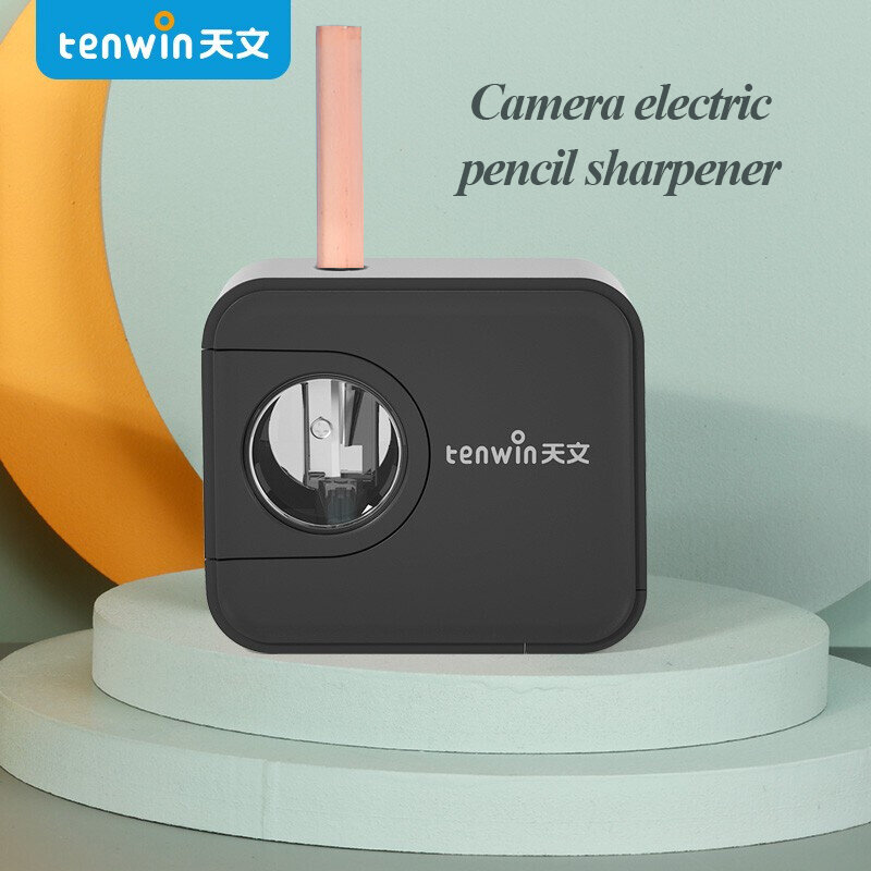Tenwin 4 cores elétrica apontador de lápis bateria moedor inteligente papelaria mini câmera modelo material escolar para crianças