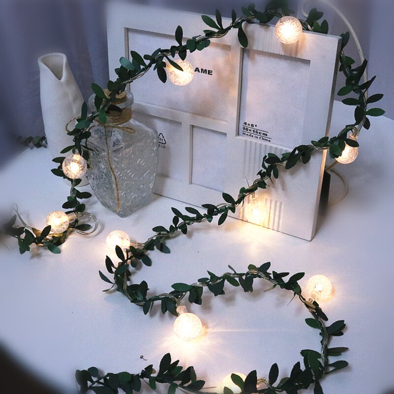 2m bolha folhas guirlanda luz da corda alimentado por bateria led fio de cobre led luz natal festa de casamento decoração