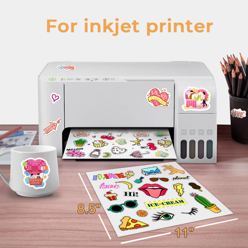 Papel adhesivo de vinilo para impresora de inyección de tinta, papel adhesivo A4 brillante para impresión de inyección de tinta, calcomanías, manualidades de regalo, 10 hojas