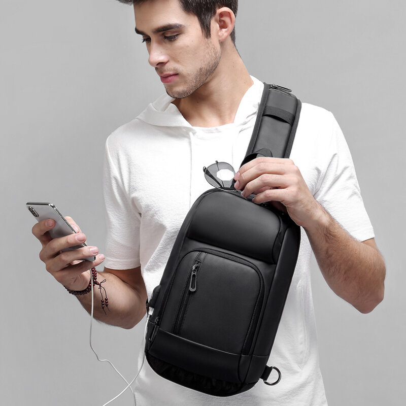 Inrnn-Bolso de pecho con carga USB para hombre, resistente al agua de hombro bandolera, informal, de negocios