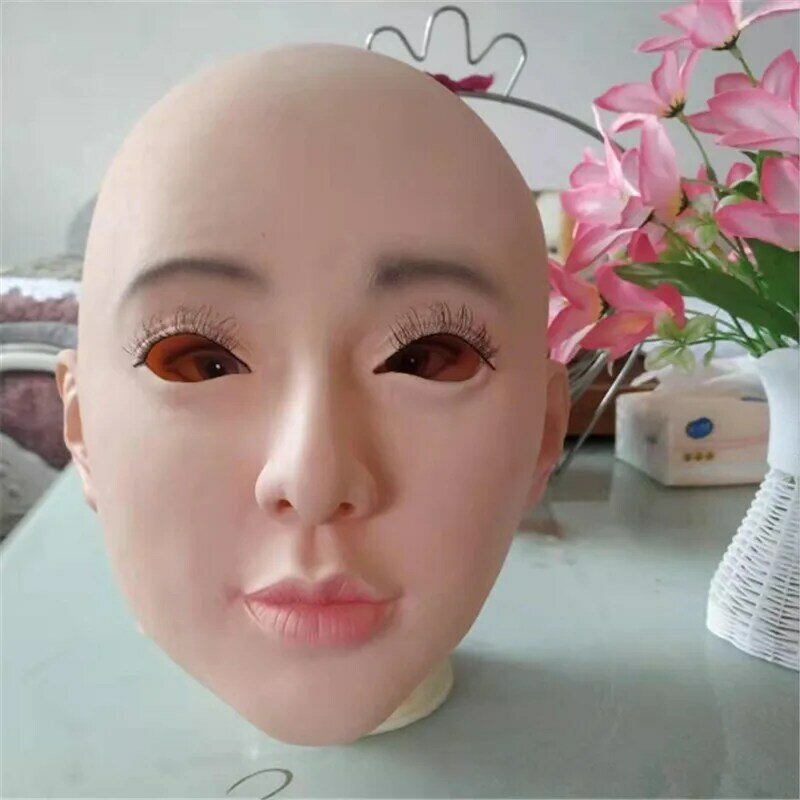 Realistic silicone mask asian female mask become a beauty now crossdress face head mask party cosplay women mask