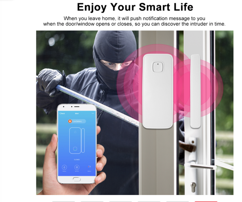 VIRCSYW Wifi Alarm Rumah Tuya Smart Life WiFi Sensor Pintu Jendela Kompatibel dengan Alexa Google Home Android IOS APP