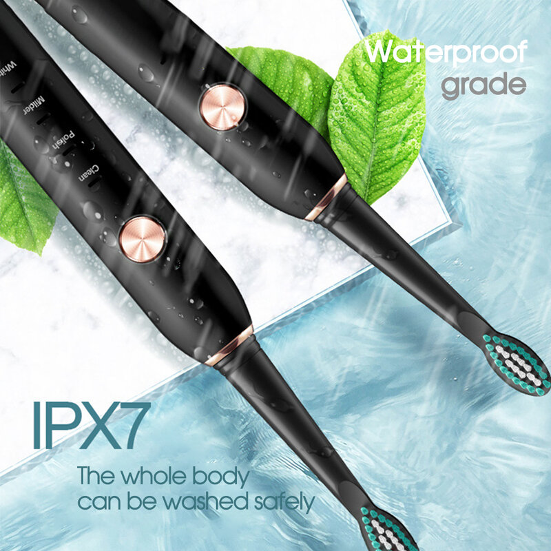 [Boi] IPX7 USB ricaricabile per adulto con sostituzione 8 spazzole testine pulizia denti 5 modalità spazzolino elettrico sonico intelligente