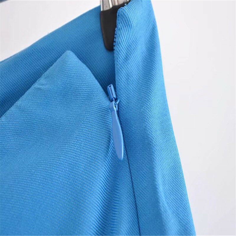 ZA – jupe portefeuille bleue d'été pour femmes, taille haute, Sarong, mode, noué sur le côté, fente froncée, 2021