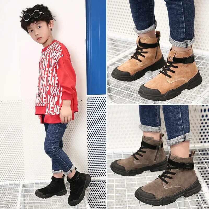Jesień/zima nowe dzieci botki moda Vintage chłopcy Martin buty dla dzieci wodoodporne buty śniegowe dziewczyny ciepłe buty mieszkania