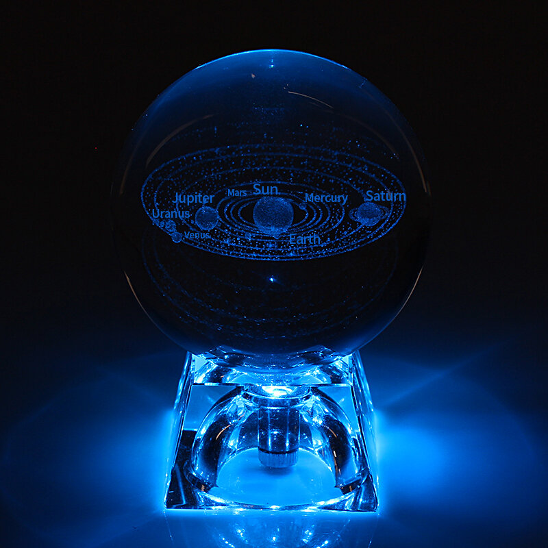 6 centimetri 3D Inciso Galaxy sistema solare lampada di Cristallo luce di notte luminoso Mestiere di Vetro rotondo Sfera Home office Decorazioni da tavola regalo lampada