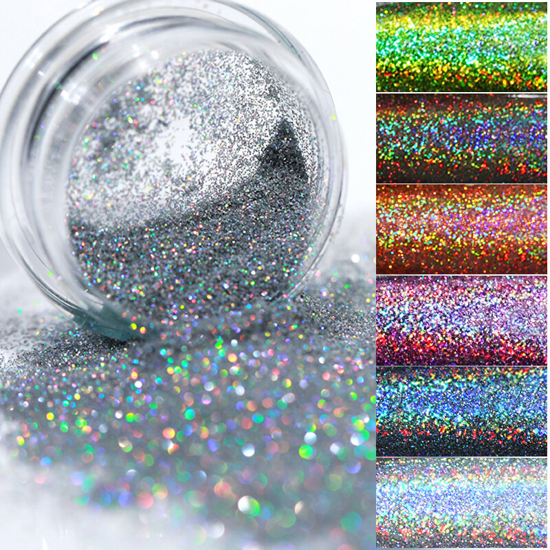 1 scatola di Glitter per unghie in polvere iridescente argento pigmento Nail Art polvere Sparkle Gel Polish fiocchi per decorazioni manicure