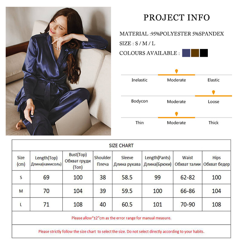 HiLoc-Conjunto de ropa de dormir de manga larga para mujer, traje de baño liso para el hogar, elegante conjunto de Bata de satén con pantalones, pijama de primavera 2021