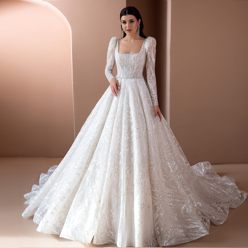 Бальное платье с длинным рукавом, свадебное платье с бисером, халаты с поясом De Mariage, роскошные трусы с иллюзией сзади, свадебное платье