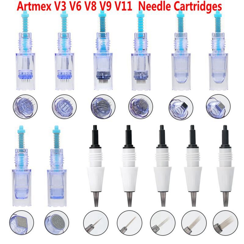 Artmex V8 V6 V3 V11 V9 카트리지 바늘, 9, 12, 24, 36, 42, 나노 바늘, 나사 포트 기계 팁용 마이크로니들 MTS 치료 시스템