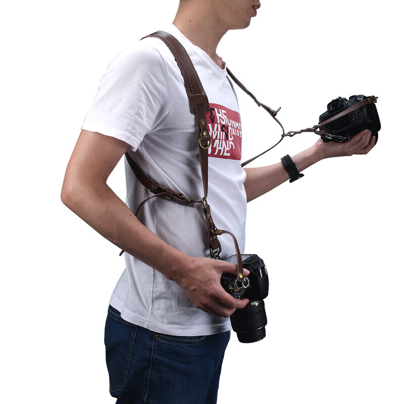 Correa de cuero para cámara Digital DSLR, correa doble para el hombro, accesorios de fotografía, arnés para cámara, correa de diseño de pico