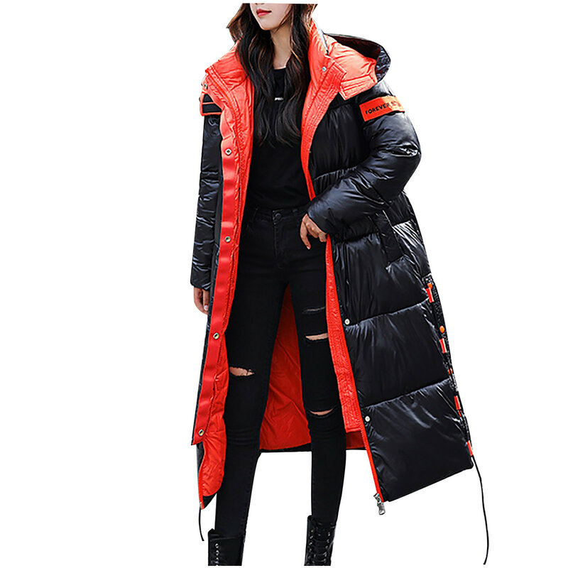 패션 겨울 여성의 긴 광택 오버-무릎 다운 재킷 후드 코트 파커 두꺼운 겨울 자켓 여성 Outwear # T2G
