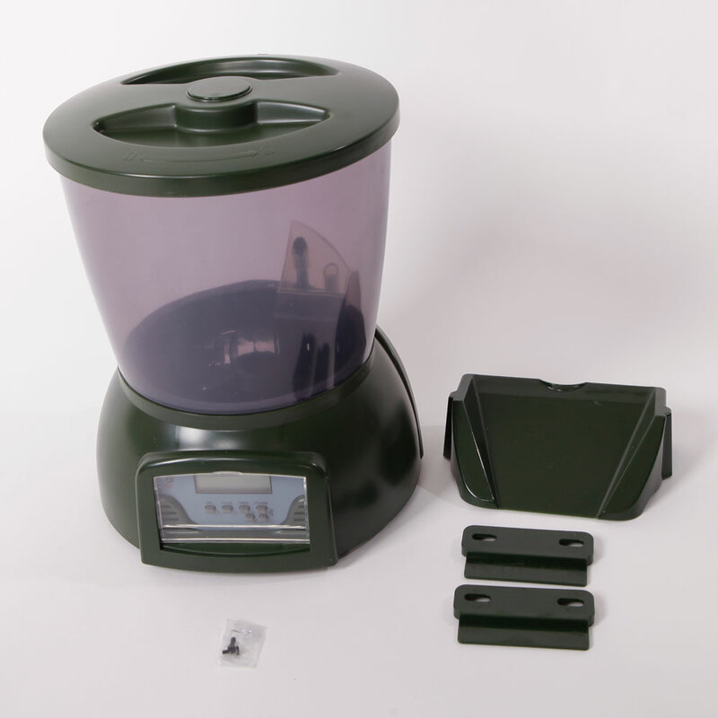 Alimentador automático de peces, dispositivo con pantalla LCD de 4.25L, con reloj, color verde oliva, PFF-01 US Warehouse