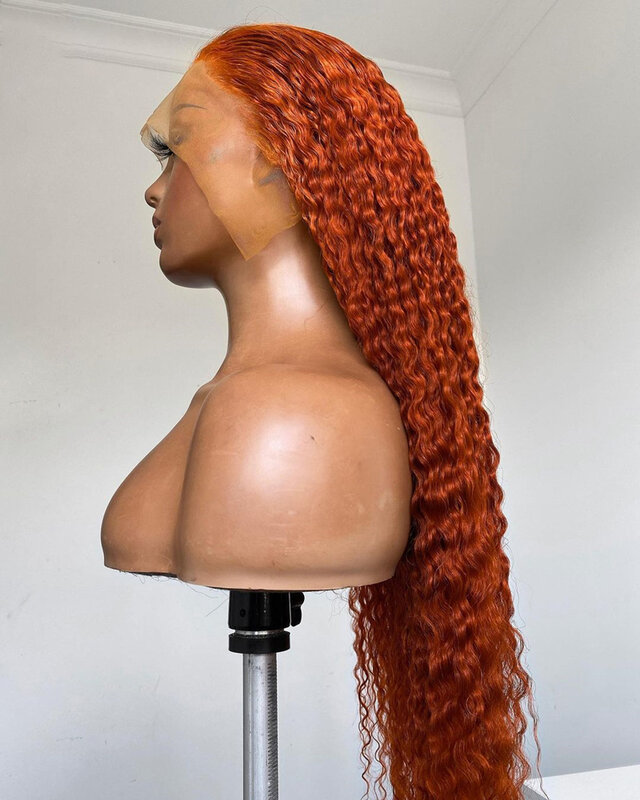 Parte do meio gengibre laranja 180% densidade 20-26 Polegada longo kinky encaracolado peruca dianteira do laço sintético para preto feminino preplucked babyhair