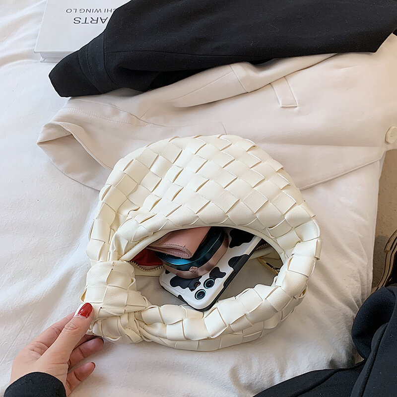 ขนาดเล็กหนังสานด้านบนสำหรับผู้หญิง2021 Luxury Designer สานสุภาพสตรีกระเป๋าถือแฟชั่นถักกระเป๋านุ่มกร...