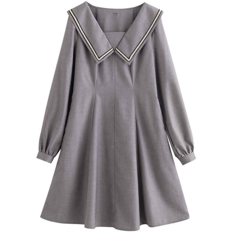 INMAN abito da donna autunno inverno minimalista elegante risvolto grigio chiaro manica lunga monopezzo