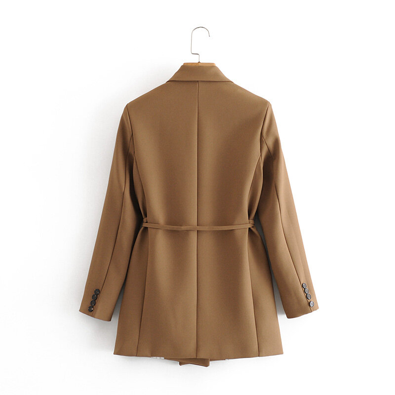 ZXQJ – ensemble de costume marron élégant pour femme, veste en coton, Vintage, décontracté, doux, à la mode, 2020