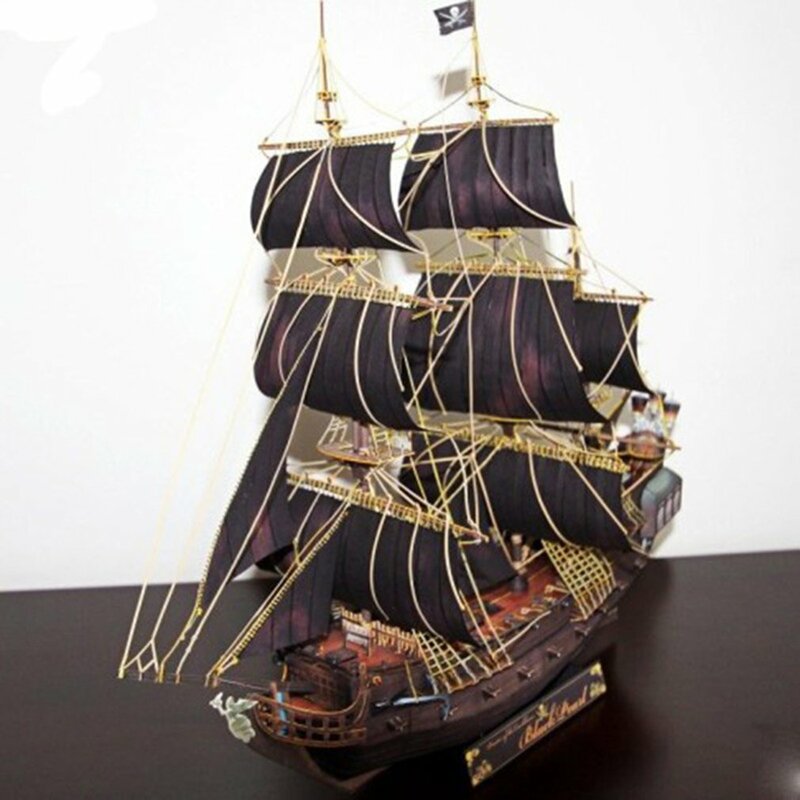 Pirate Ship Shape Black Pearl Paper Material Model For Military Fan Exquisite Gift Handmade DIY Model