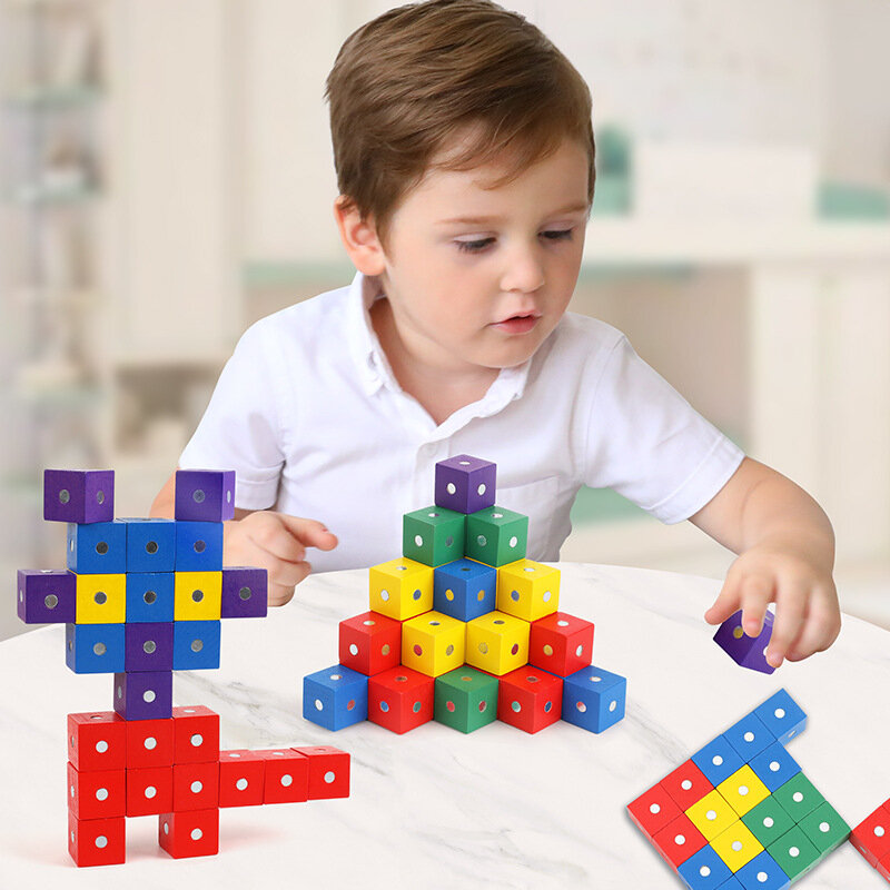 Cube magnétique en bois 3D pour enfants, 3 pièces, 2cm, blocs de construction magnétiques pour bricolage, jouets mathématiques éducatifs, modèle cadeau de noël