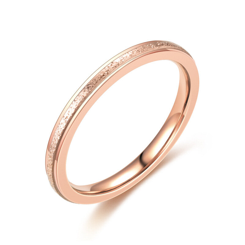 SHOUMAN 2020 2mm Rose Gold Color Frosted Finger Rings for Woman  Wedding Jewelry Stainless Steel Top Quality Never Fade