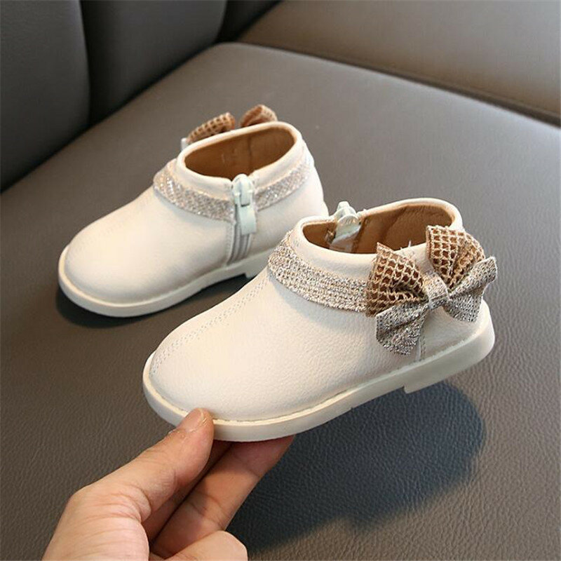 Toddler girls shoes PU leather bow tie princess shoes pink baby girl party shoes beige baby children shoes 1-6Y