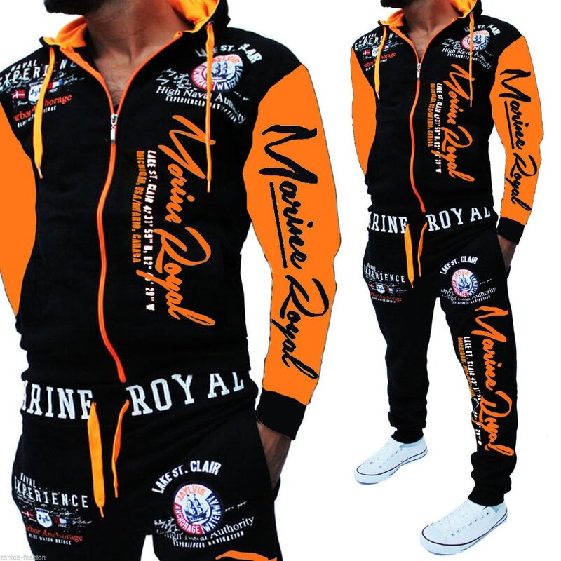 ZOGAA 2021 Merek Pria Pakaian Olahraga Atasan 2 Potong dan Celana Set Pakaian Keringat Pria Cetak Huruf Set Jogger Ukuran Plus untuk Pakaian Pria