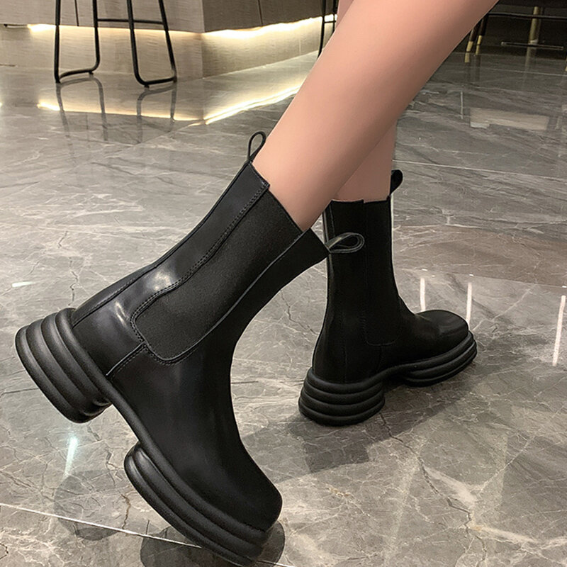 Novo de luxo chelsea botas femininas 2022 novo inverno goth punk sapatos de sola grossa deslizamento-on marca designer curto pelúcia zapatos