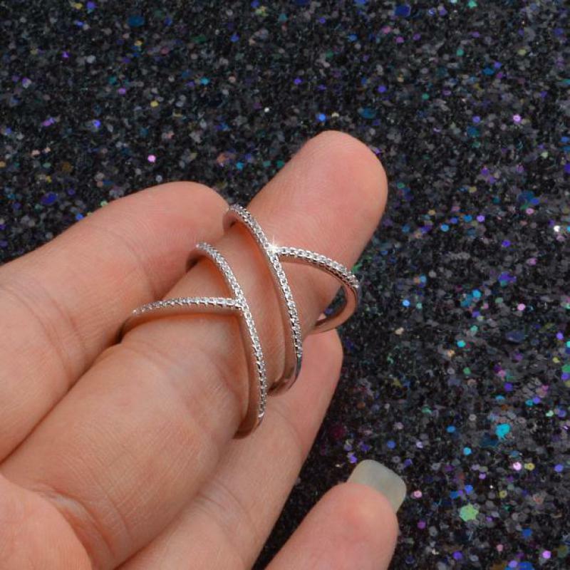 Grande anel de prata chapeado anel de cristal de zircão de qualidade fina anéis para as mulheres jóias geométricas de prata