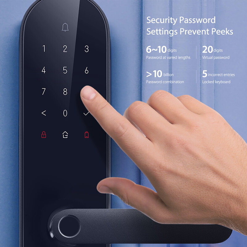 Aqara N100 Kunci Pintu Pintar Buka Kunci dengan Kata Sandi Sidik Jari Kompatibel dengan Bluetooth untuk Apple HomeKit Hubungan Pintar dengan Bel Pintu