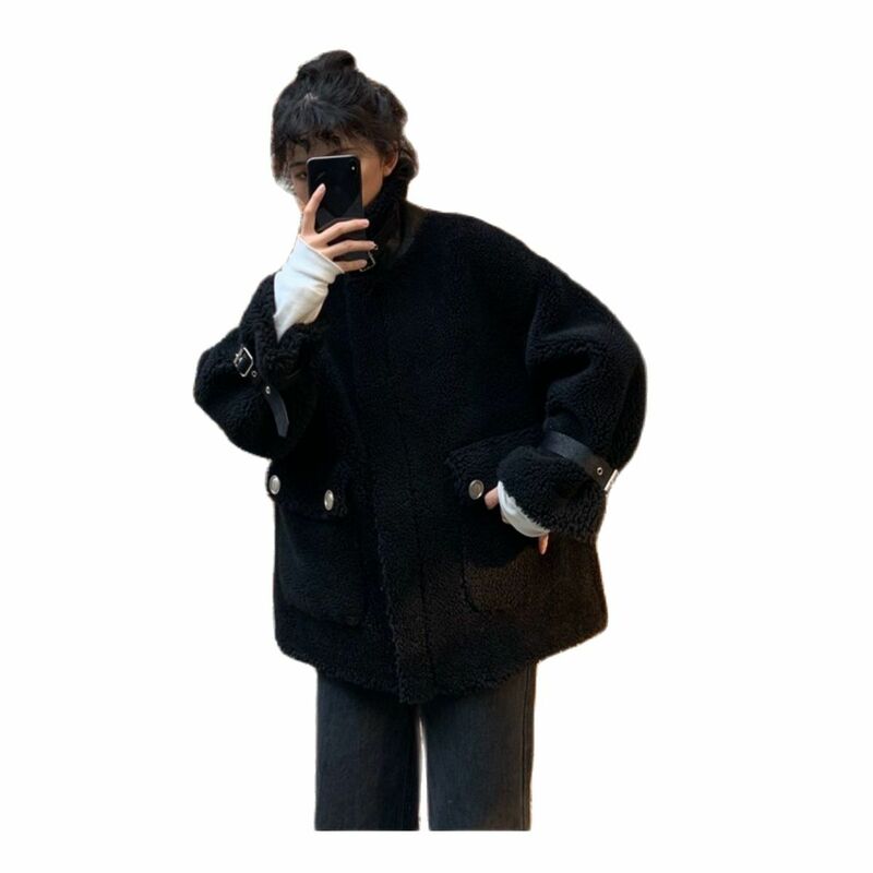 2021 Thick Warm Winter Jacket Female Faux Fur Coat Long Sleeves Fashion Korean Slim Ladies Black Fur Jacket Oversized Coat