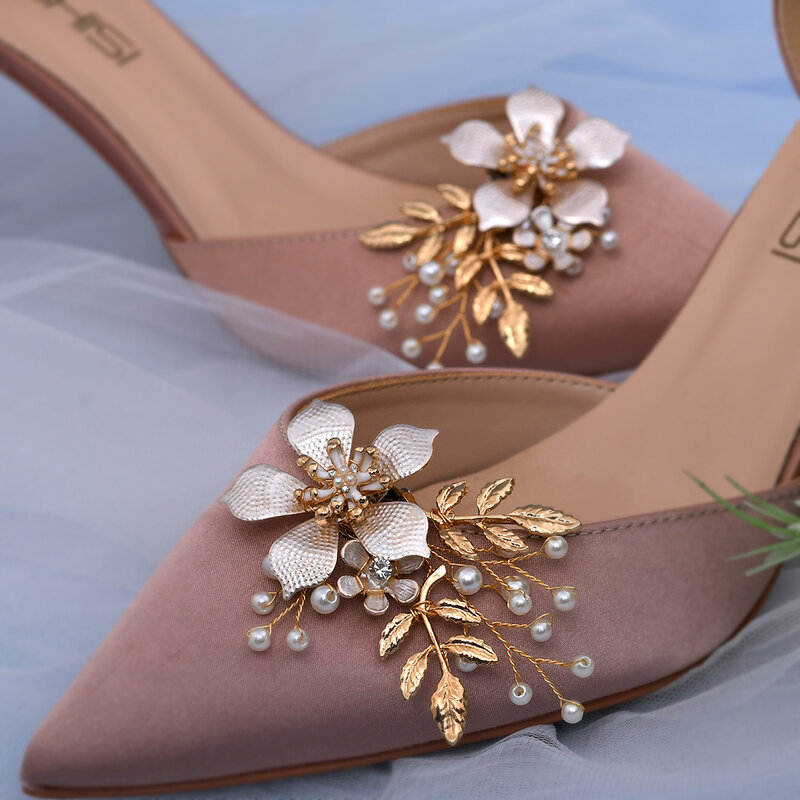 Clips decorativos brillantes elegantes para zapatos de boda, hebilla con abalorio de perla de tacón alto, decoración de zapatos de novia, diamantes de imitación