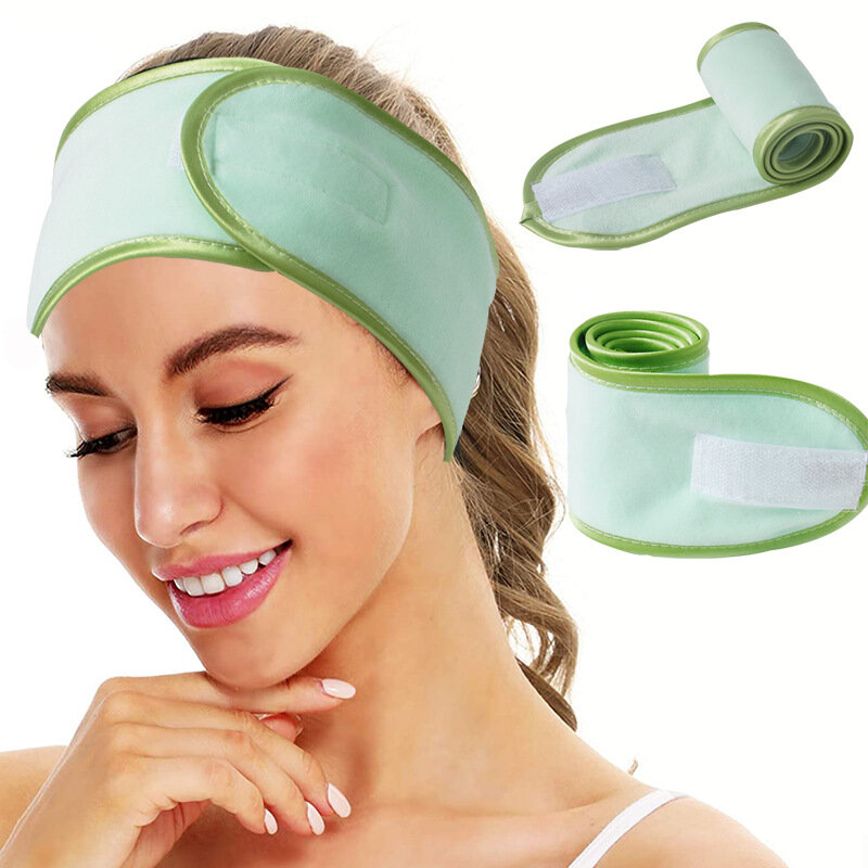 Facial Spa Headband Makeup Shower Bath Wrap Sport Hairband Terry Cloth Adjustable Stretch Towel with Magic Tape Head wrap