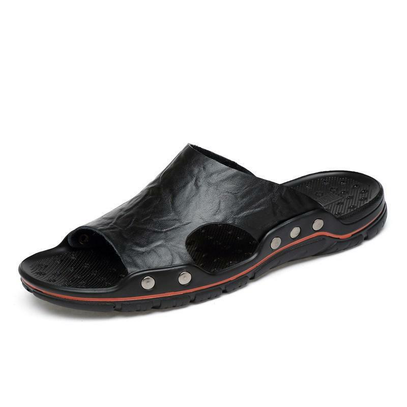 夏の男性のスリッパアウトドアシューズ本革スライドビッグサイズ48 47カジュアルスリッパ通気性運転の靴ビーチ靴