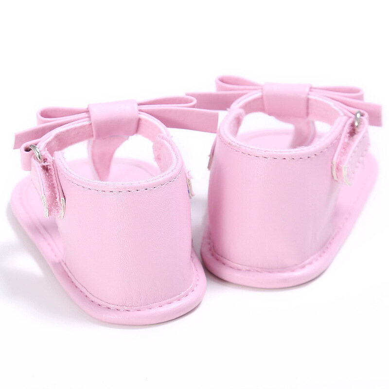 Baru Mode Musim Panas Kasual Balita Bayi Anak Perempuan Sandal Sepatu Solid Datar dengan Tumit Hook Ikatan Simpul Prewalker Anti-Slip Kereta Dorong Bayi sepatu