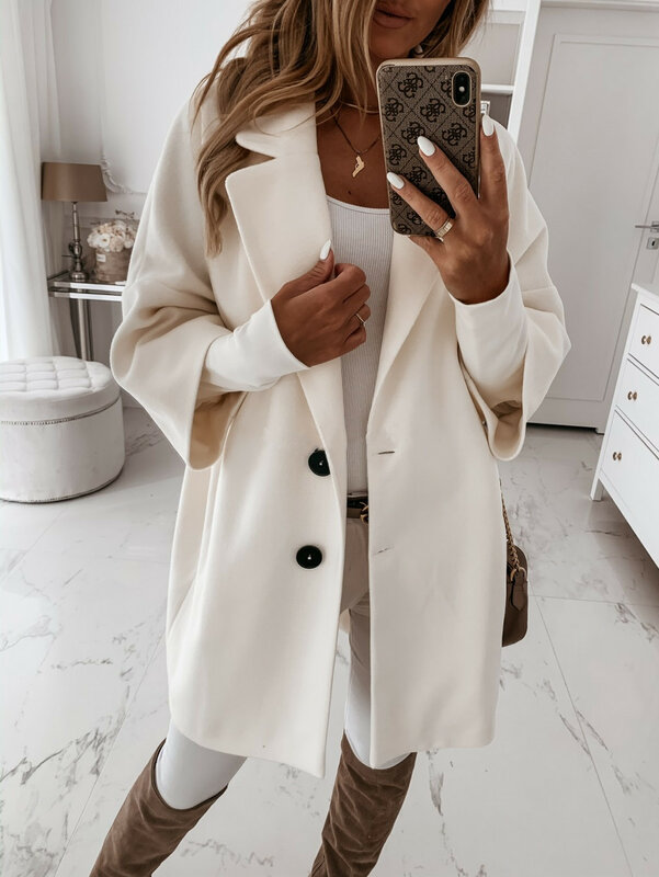 Модная брендовая Женская куртка, пальто, повседневная однотонная уличная одежда на пуговицах с рукавом три четверти, женские зимние пальто,...