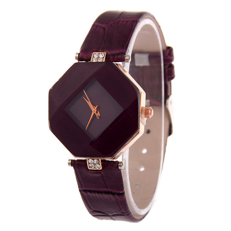 Kobiety zegarki Gem Cut geometria kryształ skórzany zegarek kwarcowy moda sukienka zegarek panie prezenty zegar Relogio Feminino 5 kolor