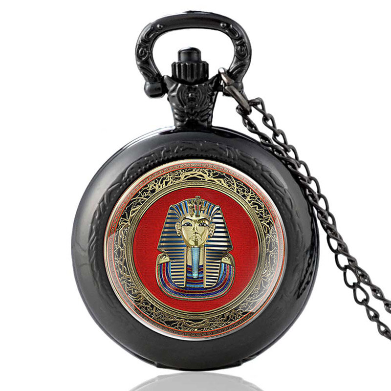 Reloj de bolsillo de cuarzo con colgante para hombre y mujer, accesorio con personalidad del faraón egipcio antiguo, negro, Vintage, collar, joyería, regalos