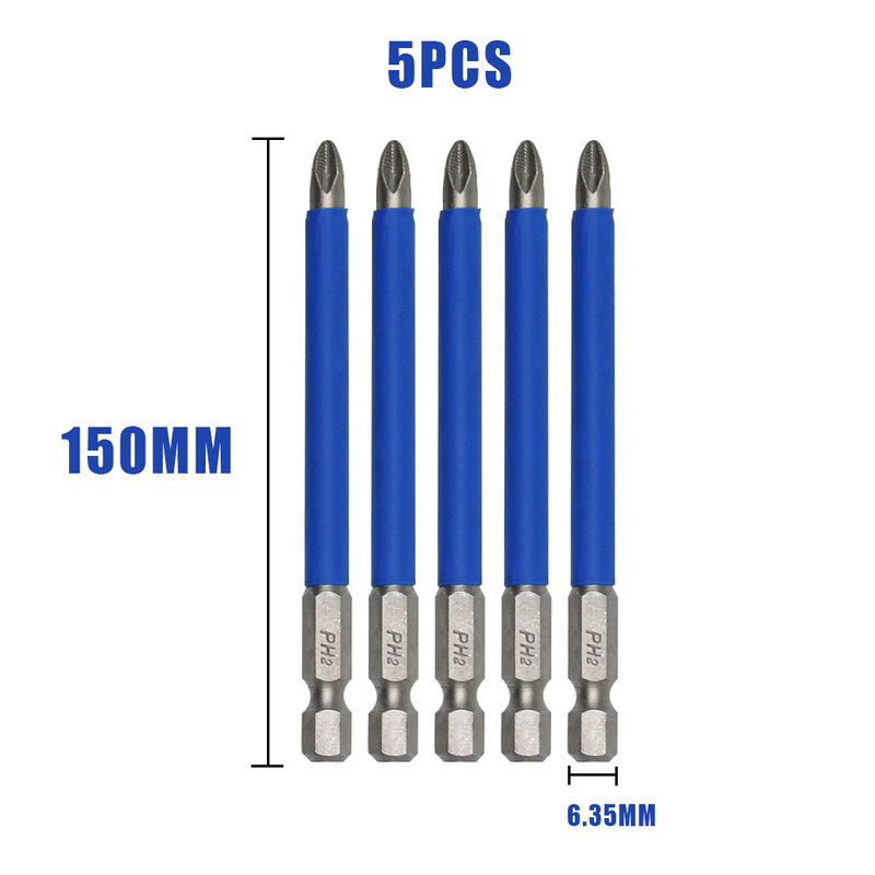 90/150mm Cross non-slip batch Head PH2 screwdriver set 5PC S2 strong magnetic wind batch head screwdriver head