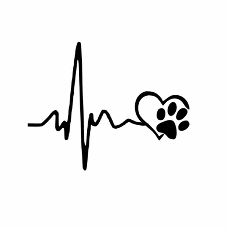 ใหม่ Heartbeat น่ารักรอยเท้าสุนัขไวนิลสติกเกอร์สติ๊กเกอร์รถสีดำ/เงินตลกมาใหม่13*10.3ซม.รถอุปกรณ์เสร...