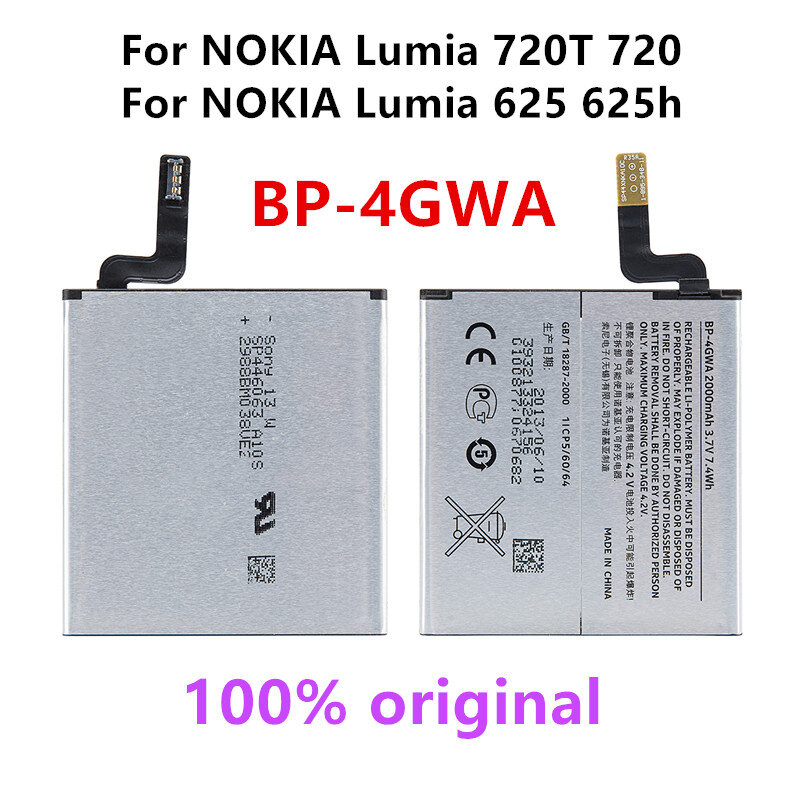 Batería de repuesto Original BP-4GWA para móvil, pila de polímero de litio de 2000mAh para NOKIA Lumia 720T 720 625 625h RM-885 Zeal BP4GWA