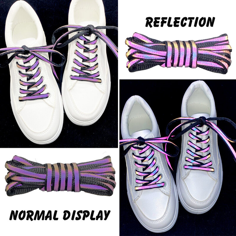 Cadarços para tênis de sapato, cadarços baixos e largos de sapatos, brilho refletor a laser, glitter, moda feminina e masculina