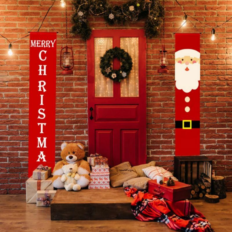 Chinese Style Merry Christmas Antithetical Couplet Banners New Year Outdoor Indoor Decorations Red Xmas Porch Sign Hanging