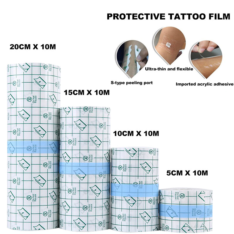 5m 10m Película impermeable para el cuidado posterior del tatuaje Adhesivo protector de la piel Curación transpirable Película de reparación del tatuaje Rollo de vendaje